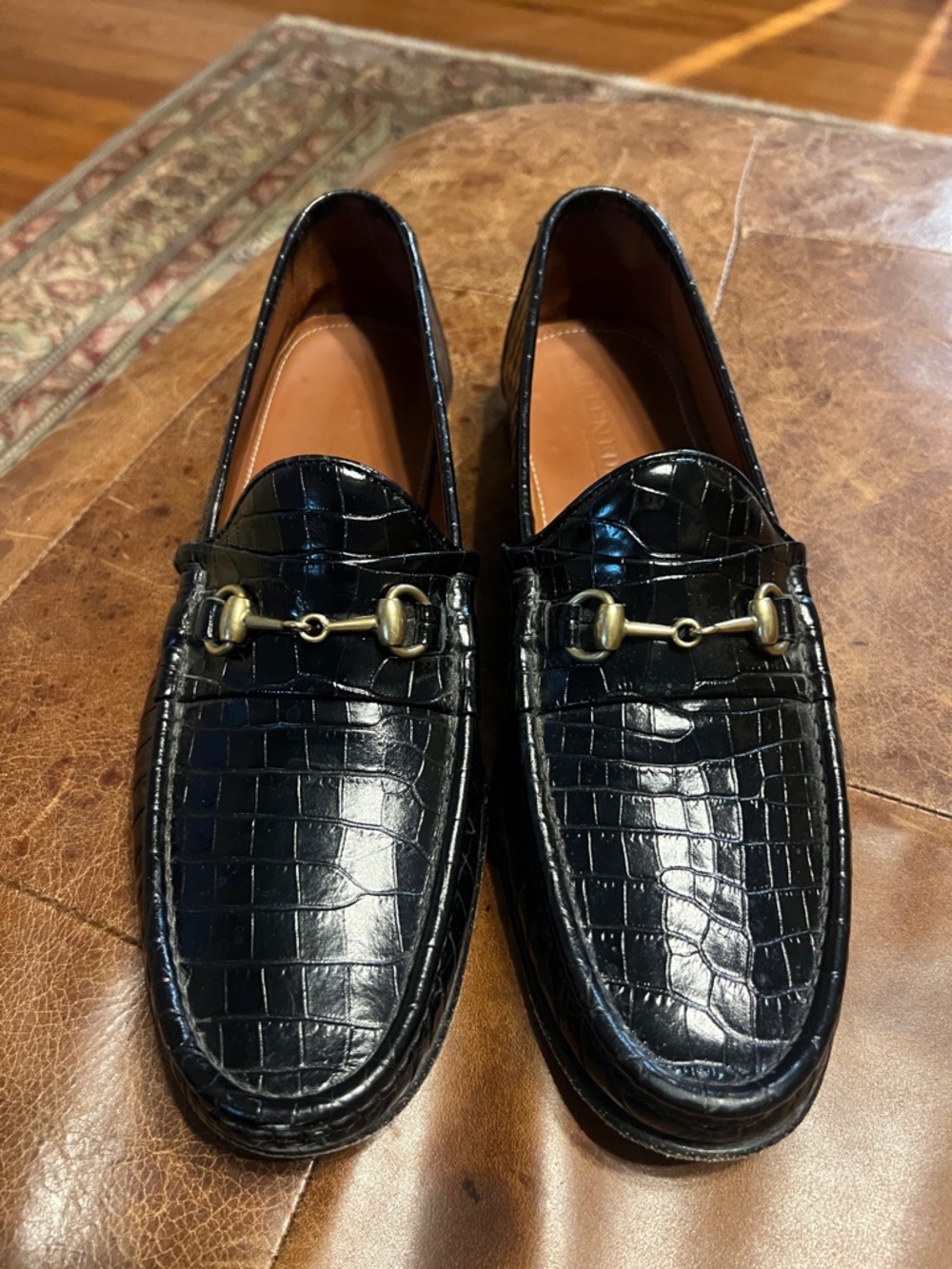 Allen Edmonds Verona II Italian bit loafer croc effect leather, black mens 10